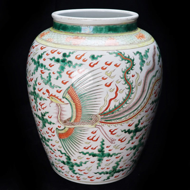 Ming Dynasty Jiajing Period Tricolor Jar with Dragon and Phoenix Design|大明嘉靖年製三彩龙凤纹满工卷缸・珍藏