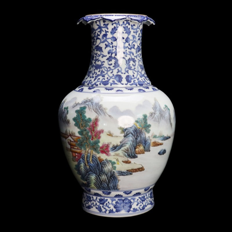 Imperial Qianlong Blue and White Vase for Display with Landscape Design|大清乾隆年製青花山水圖紋賞瓶・珍藏
