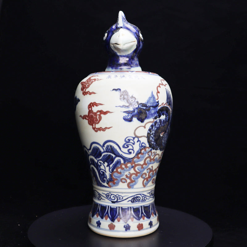 Ming Xuande Blue and Red Glaze Porcelain – Zodiac Rooster Figurine | 大明宣德青花釉里紅瓷 – 生肖雞擺件・私藏