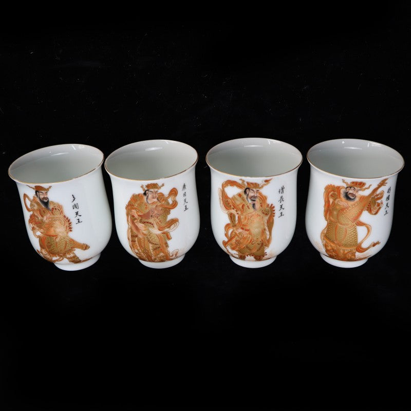 Imperial Qing Yongzheng Four Guardian Kings Porcelain Cups (Set of Four)|清雍正御製四大護法天王人物紋杯(全套四件)・珍藏