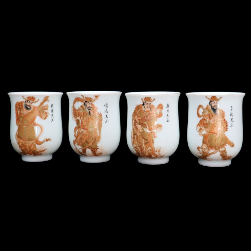 Imperial Qing Yongzheng Four Guardian Kings Porcelain Cups (Set of Four)|清雍正御製四大護法天王人物紋杯(全套四件)・珍藏