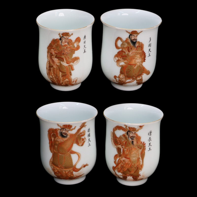 Imperial Qing Yongzheng Four Guardian Kings Porcelain Cups (Set of Four)|清雍正御製四大護法天王人物紋杯(全套四件)・珍藏