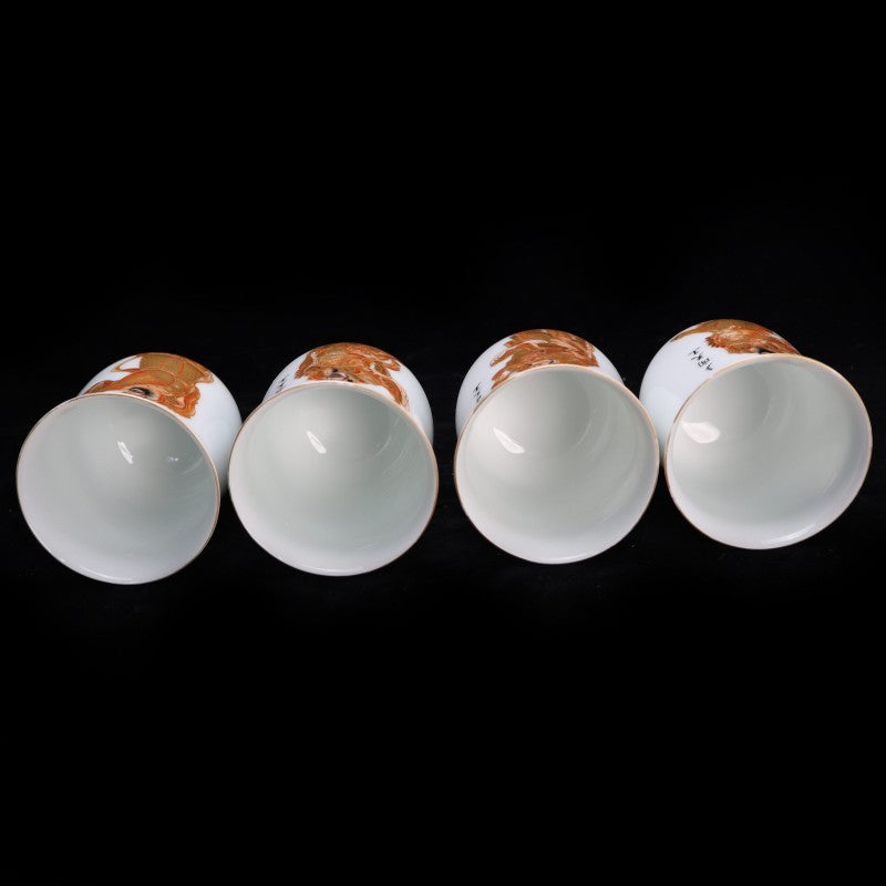 Imperial Qing Yongzheng Four Guardian Kings Porcelain Cups (Set of Four)|清雍正御製四大護法天王人物紋杯(全套四件)・珍藏