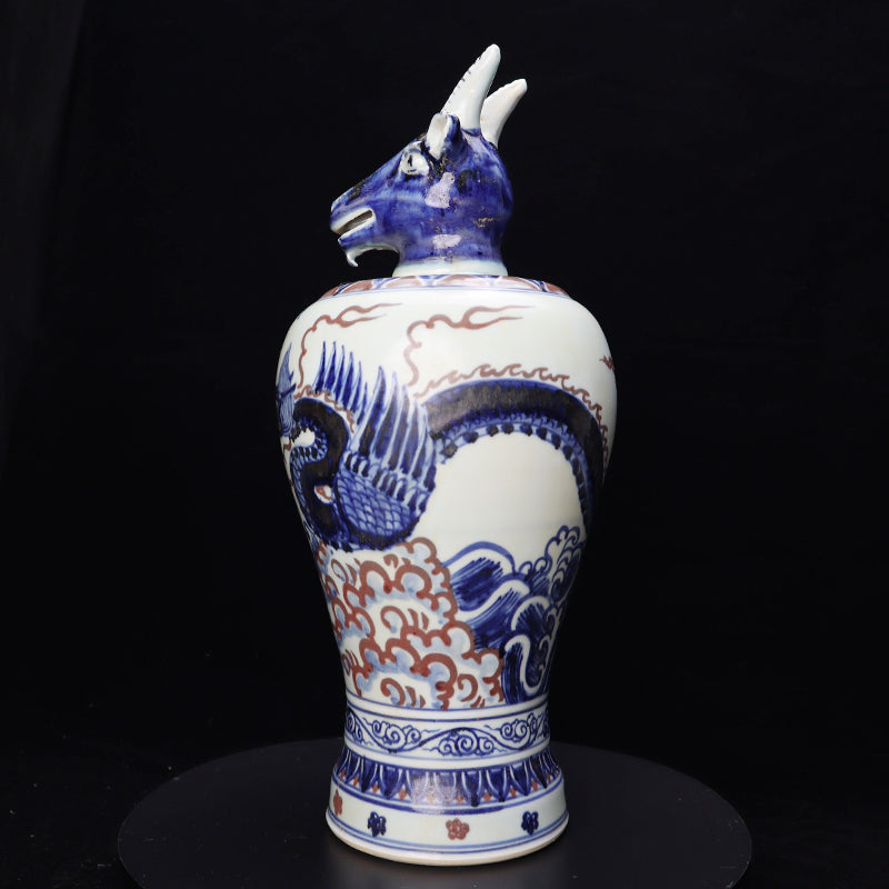 Ming Xuande Blue and Red Glaze Porcelain – Zodiac Sheep Figurine | 大明宣德青花釉里紅瓷 – 生肖羊擺件・私藏