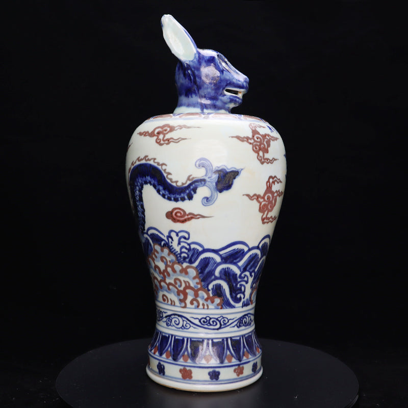 Ming Xuande Blue and Red Glaze Porcelain – Zodiac Rabbit Figurine | 大明宣德青花釉里紅瓷 – 生肖兔擺件・私藏
