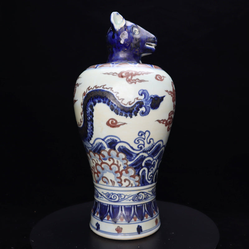 Ming Xuande Blue and Red Glaze Porcelain – Zodiac Rat Figurine | 大明宣德青花釉里紅瓷 – 生肖鼠擺件・私藏