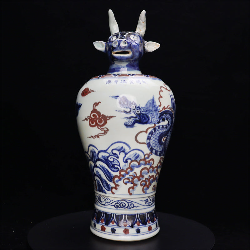 Ming Xuande Blue and Red Glaze Porcelain – Zodiac Ox Figurine | 大明宣德青花釉里紅瓷 – 生肖牛擺件・私藏
