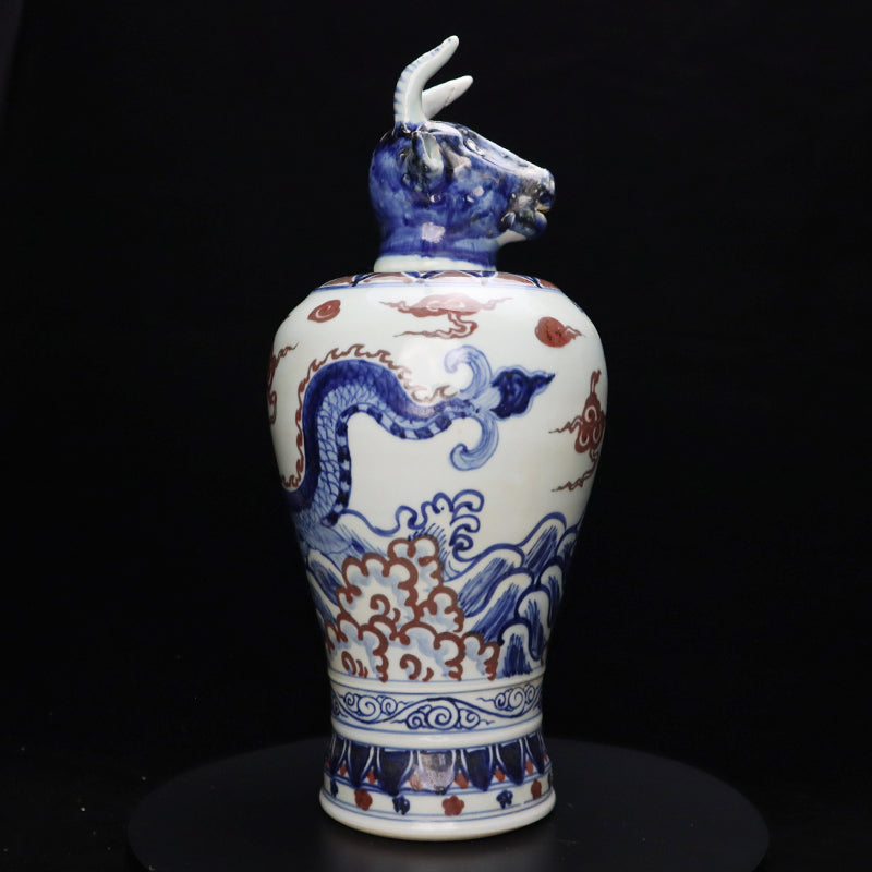 Ming Xuande Blue and Red Glaze Porcelain – Zodiac Ox Figurine | 大明宣德青花釉里紅瓷 – 生肖牛擺件・私藏