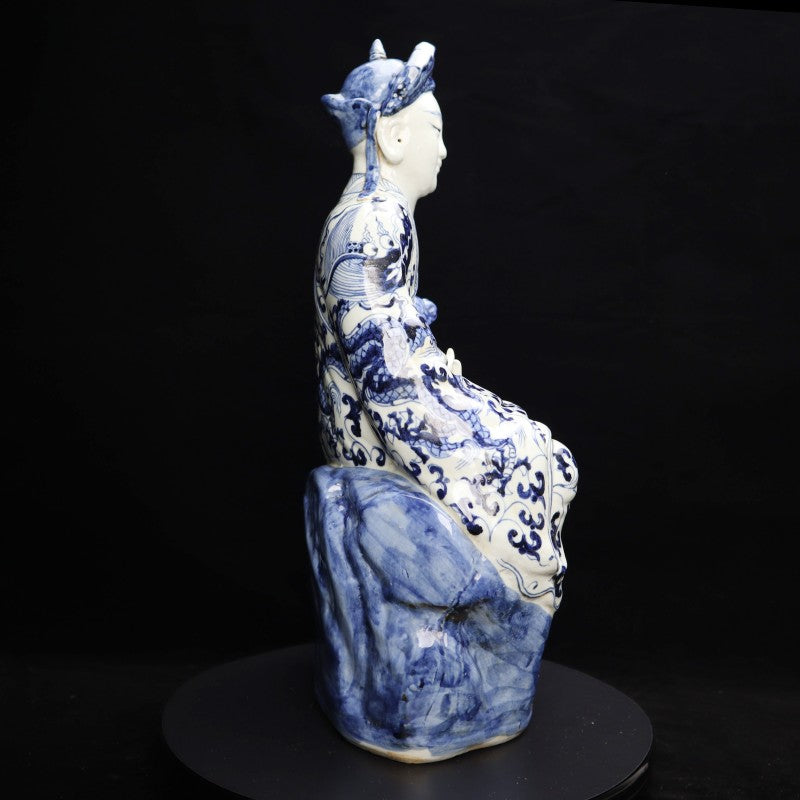 Ming Xuande Blue and Porcelain – Joyful Arhat Figurine | 大明宣德青花瓷 – 歡喜羅漢擺件・私藏