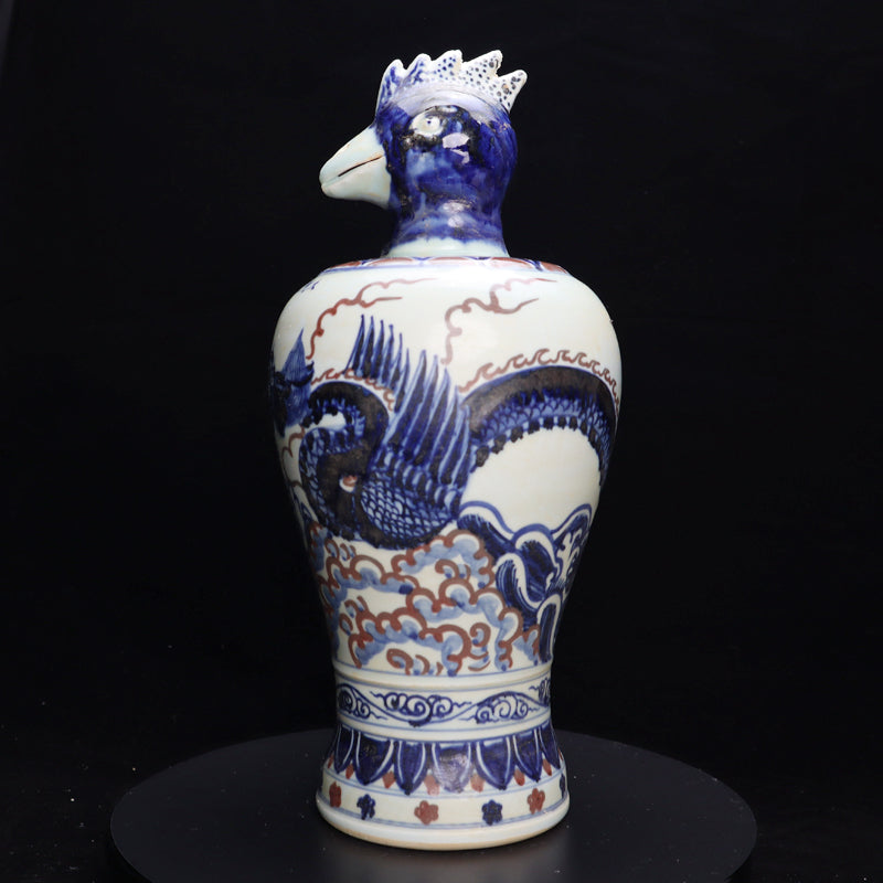 Ming Xuande Blue and Red Glaze Porcelain – Zodiac Rooster Figurine | 大明宣德青花釉里紅瓷 – 生肖雞擺件・私藏