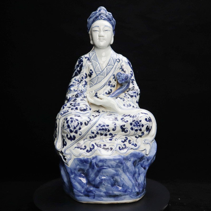 Ming Xuande Blue and Porcelain – Joyful Arhat Figurine | 大明宣德青花瓷 – 歡喜羅漢擺件・私藏