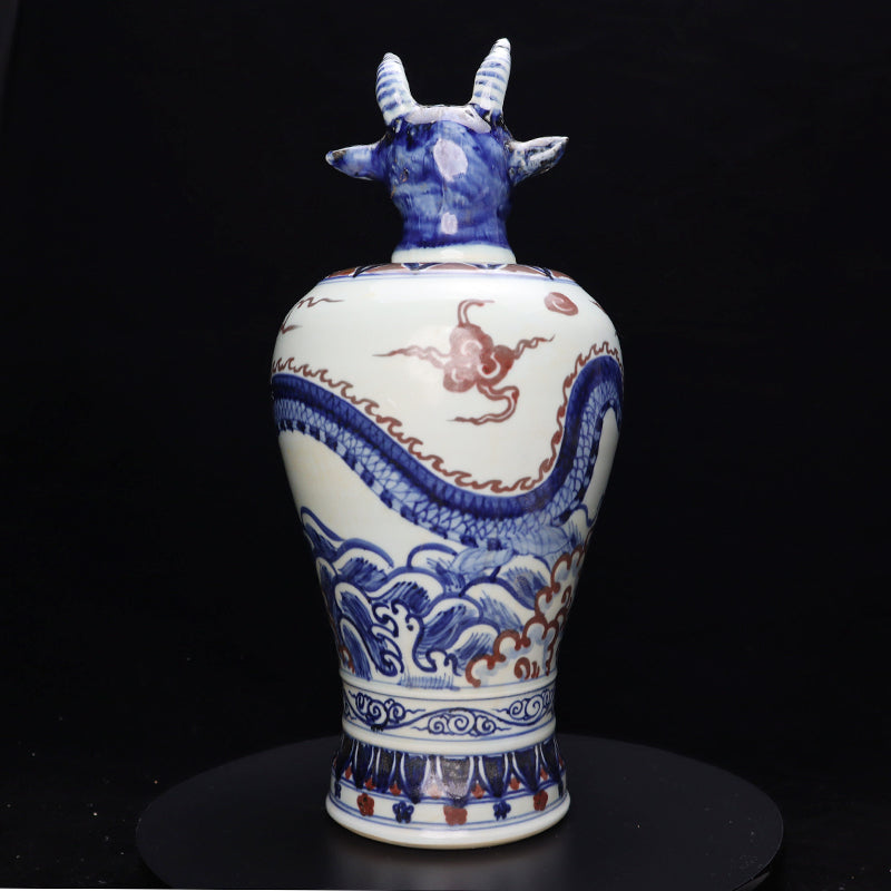 Ming Xuande Blue and Red Glaze Porcelain – Zodiac Ox Figurine | 大明宣德青花釉里紅瓷 – 生肖牛擺件・私藏