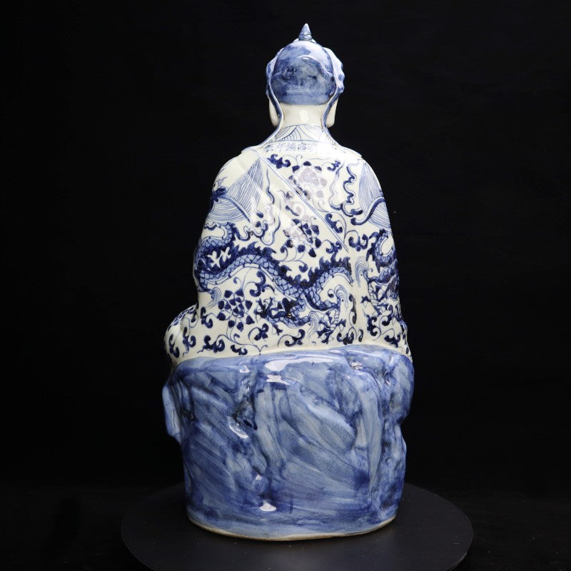 Ming Xuande Blue and Porcelain – Joyful Arhat Figurine | 大明宣德青花瓷 – 歡喜羅漢擺件・私藏