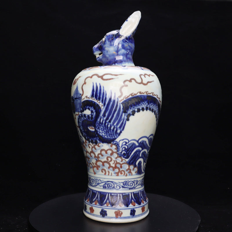 Ming Xuande Blue and Red Glaze Porcelain – Zodiac Rabbit Figurine | 大明宣德青花釉里紅瓷 – 生肖兔擺件・私藏