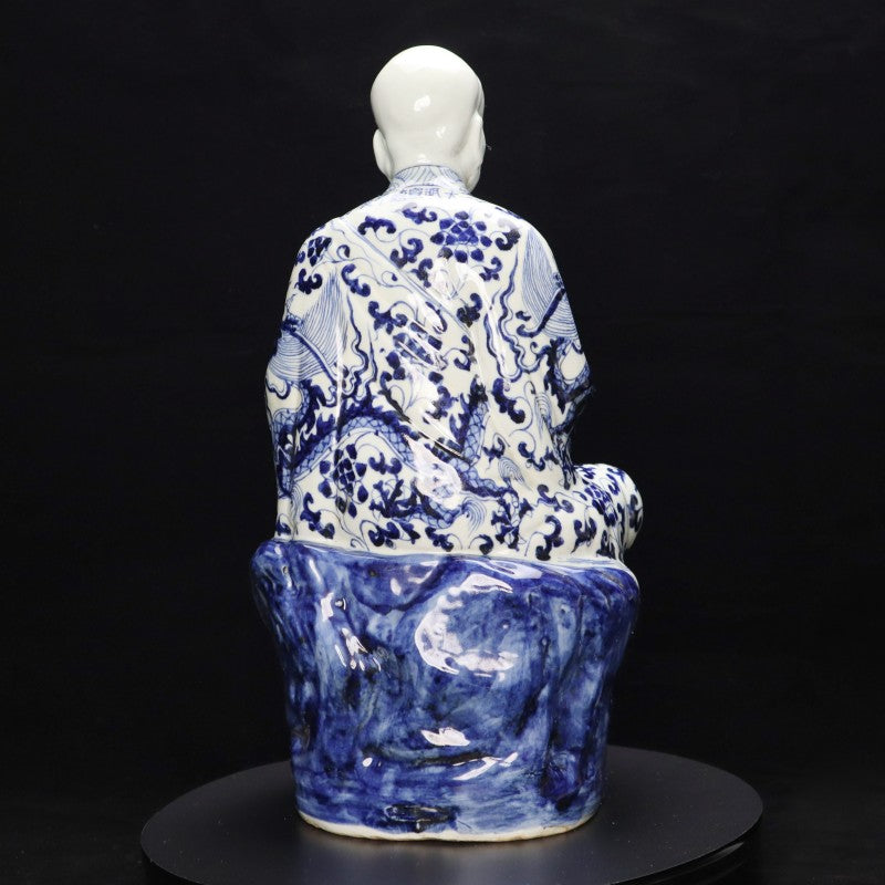 Ming Xuande Blue and Porcelain – River-crossing Arhat Figurine | 大明宣德青花瓷 – 過江羅漢擺件・私藏