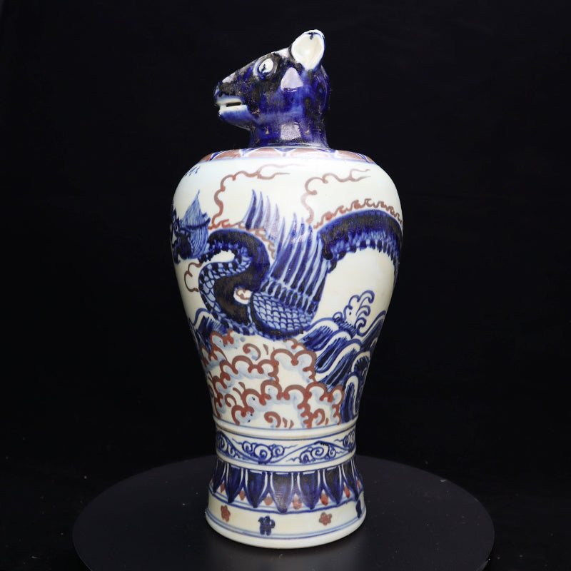 Ming Xuande Blue and Red Glaze Porcelain – Zodiac Rat Figurine | 大明宣德青花釉里紅瓷 – 生肖鼠擺件・私藏