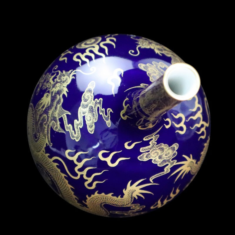 Imperial Qing Qianlong Blue-Glazed Vase with Gilded Dragon Motif|清乾隆御製藍釉描金龍紋瓶・珍藏