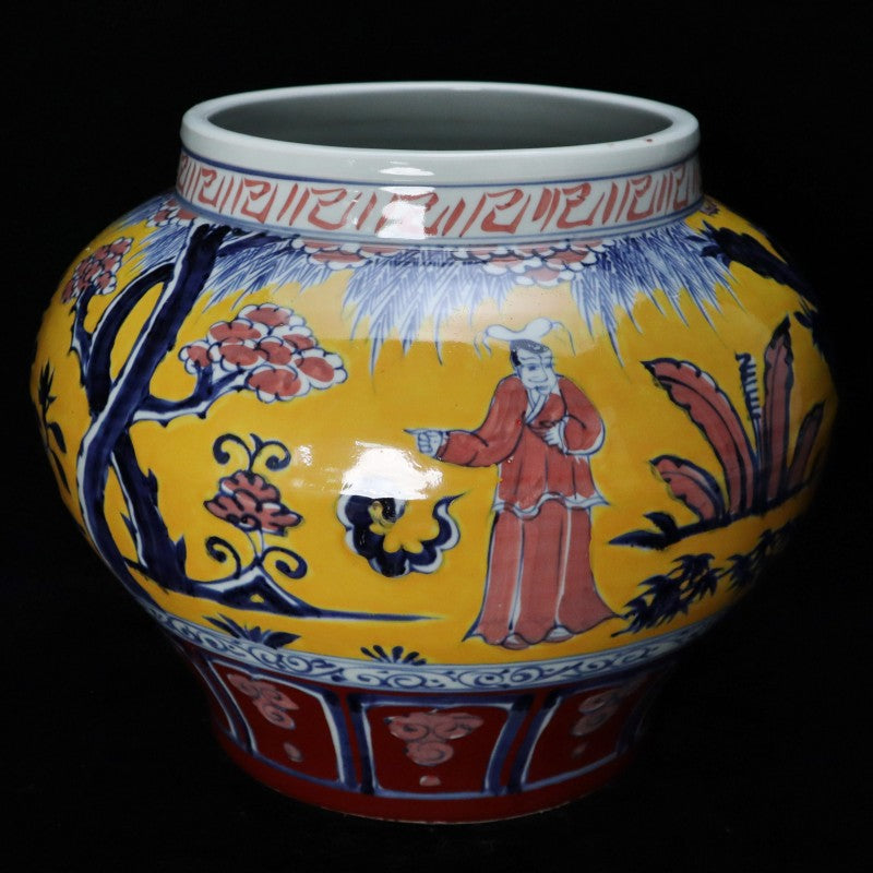 Yuan Dynasty Yellow-Glazed and Wucai Jar with Narrative Figure Design | 元代黃釉五彩人物故事紋罐・珍藏