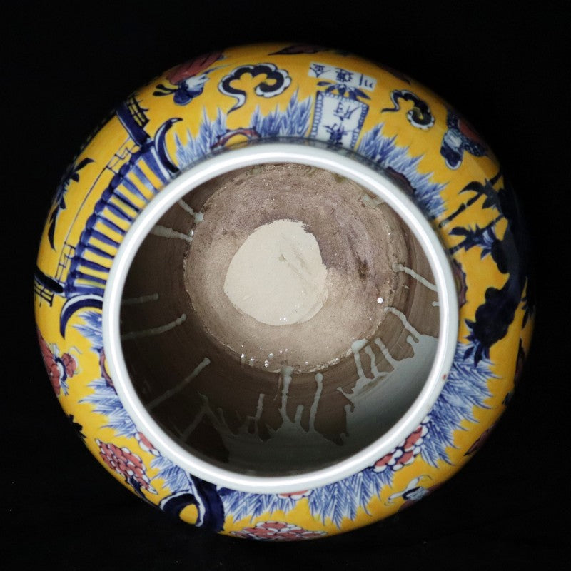Yuan Dynasty Yellow-Glazed and Wucai Jar with Narrative Figure Design | 元代黃釉五彩人物故事紋罐・珍藏