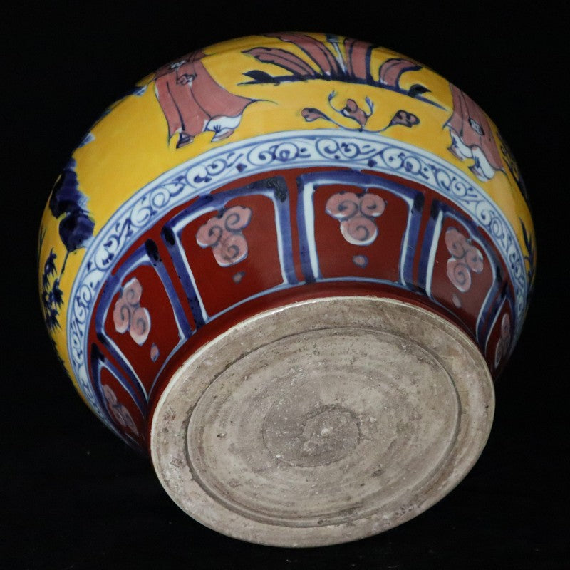 Yuan Dynasty Yellow-Glazed and Wucai Jar with Narrative Figure Design | 元代黃釉五彩人物故事紋罐・珍藏