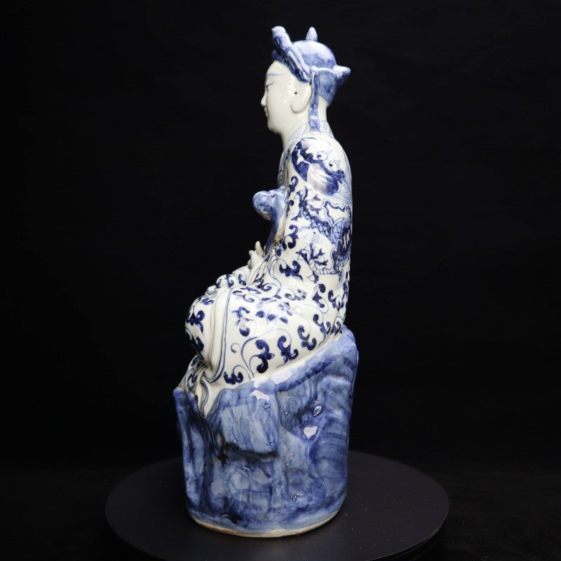 Ming Xuande Blue and Porcelain – Joyful Arhat Figurine | 大明宣德青花瓷 – 歡喜羅漢擺件・私藏