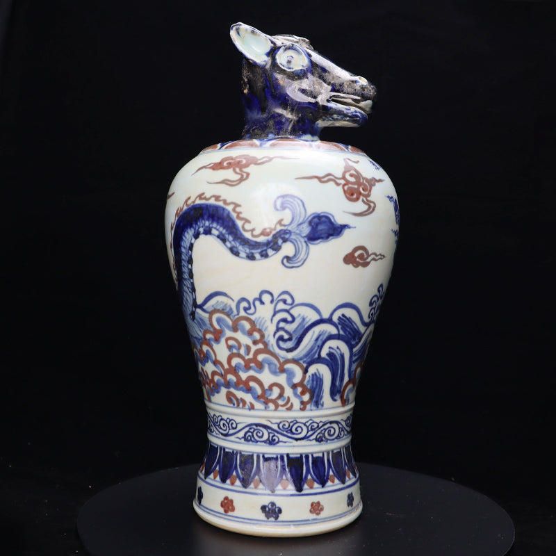 Ming Xuande Blue and Red Glaze Porcelain – Zodiac Horse Figurine | 大明宣德青花釉里紅瓷 – 生肖馬擺件・私藏