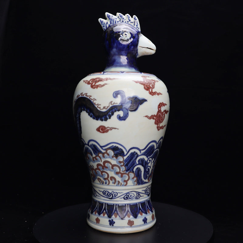 Ming Xuande Blue and Red Glaze Porcelain – Zodiac Rooster Figurine | 大明宣德青花釉里紅瓷 – 生肖雞擺件・私藏