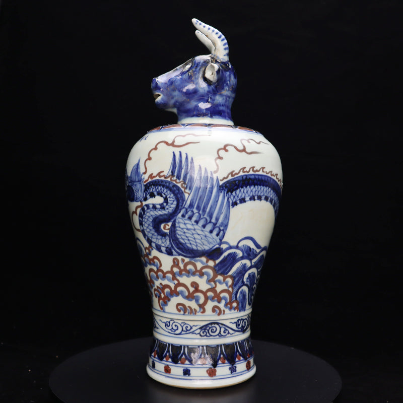Ming Xuande Blue and Red Glaze Porcelain – Zodiac Ox Figurine | 大明宣德青花釉里紅瓷 – 生肖牛擺件・私藏