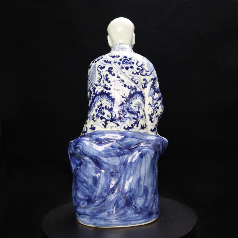 Ming Xuande Blue and Porcelain – Buddha-bag Arhat Figurine | 大明宣德青花瓷 – 布袋羅漢擺件・私藏