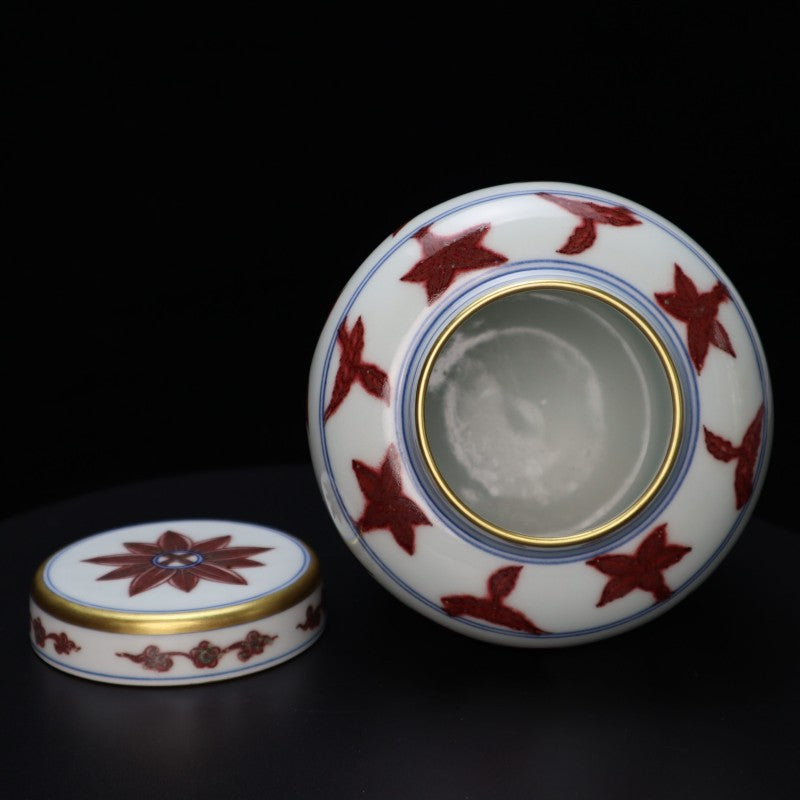 Ming Chenghua Underglaze Red “Tianzhi” Jar with Intertwined Okra Flower Scroll and Gilt Decoration | 明成化釉裡紅纏枝秋葵花紋鎏金天字罐・珍藏