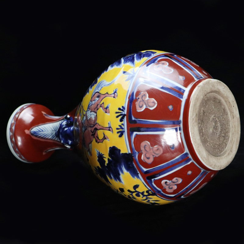Yuan Dynasty Yellow-Glazed and Wucai "Yuhuchun" Vase with Narrative Figures and Twin Handles | 元代黃釉五彩人物故事雙耳玉壺春賞瓶・珍藏