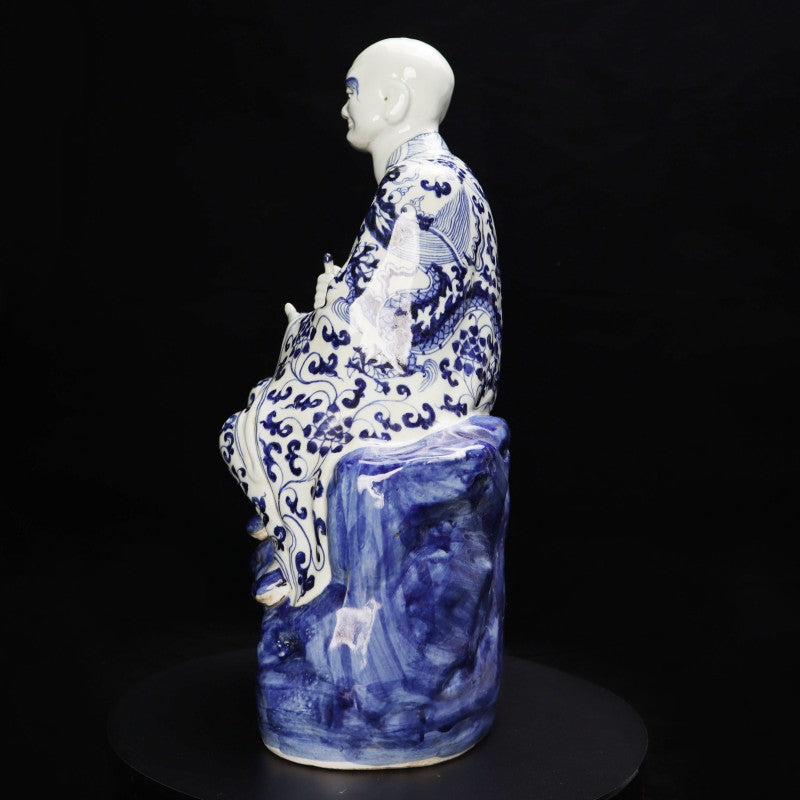 Ming Xuande Blue and Porcelain – Buddha-bag Arhat Figurine | 大明宣德青花瓷 – 布袋羅漢擺件・私藏
