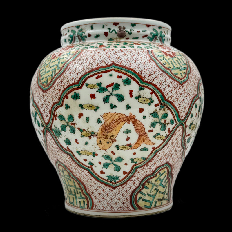 Qing Kangxi Wucai Jar with Fish and Aquatic Plants Design|清康熙五彩魚藻紋罐・珍藏