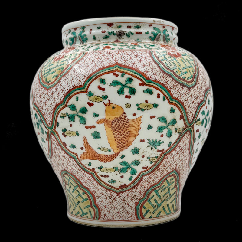 Qing Kangxi Wucai Jar with Fish and Aquatic Plants Design|清康熙五彩魚藻紋罐・珍藏
