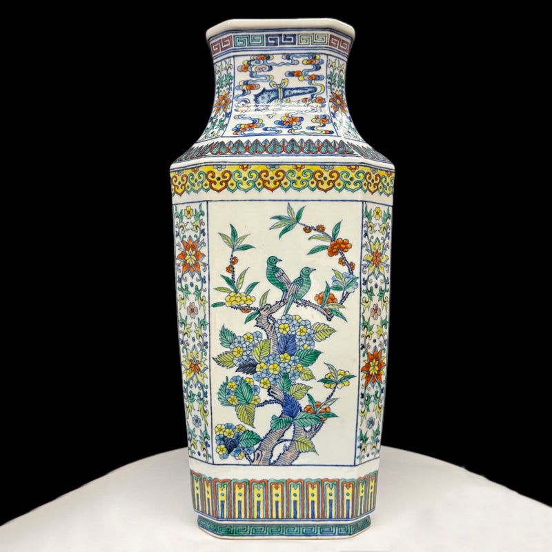 Guangxu Period Doucai Square Vase with Floral Design (Apocryphal Mark)|清光緒寄托款花卉鬥彩四方瓶