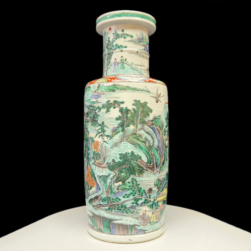 Kangxi Period Wucai Bangchui Vase with Landscape Design|清康熙五彩山水棒槌瓶・珍藏