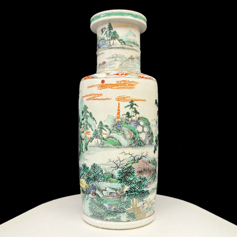 Kangxi Period Wucai Bangchui Vase with Landscape Design|清康熙五彩山水棒槌瓶・珍藏