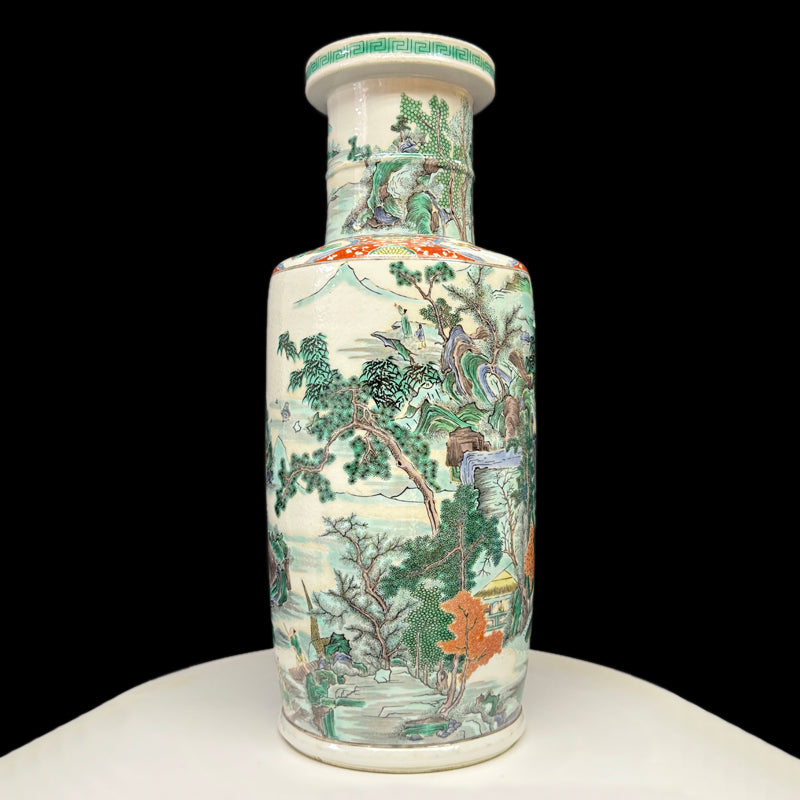 Kangxi Period Wucai Bangchui Vase with Landscape Design|清康熙五彩山水棒槌瓶・珍藏