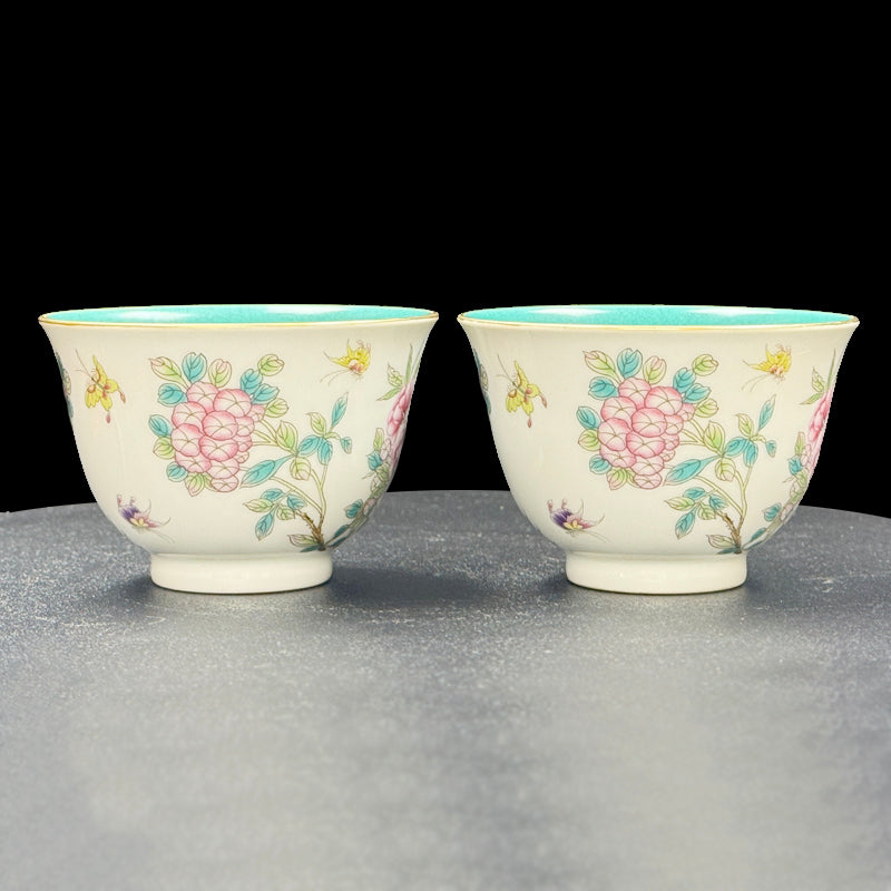 Imperial Qianlong Turquoise-Ground Enamelled Floral Cup with Gilded Rim|清乾隆御製綠松釉描金口琺瑯彩繪花杯・珍藏