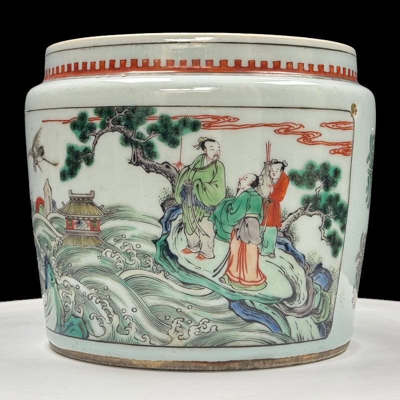 Kangxi Period Wucai Jar with Pierced Lug Handles for Cord Suspension – Without Cover|清康熙五彩無蓋罐|有孔繩携雙耳設計・珍藏