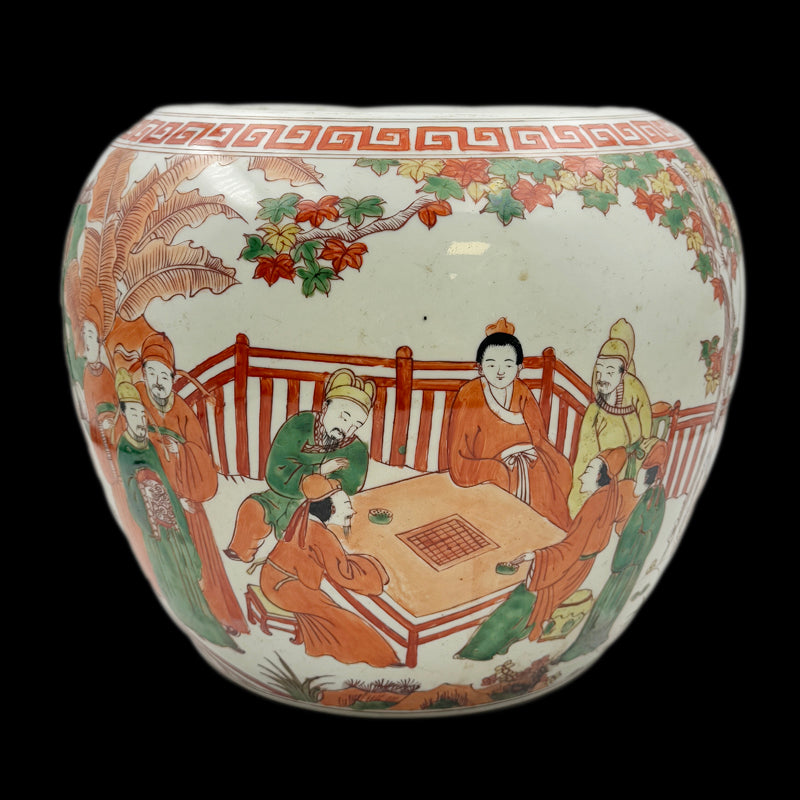Qing Dynasty Kangxi Wucai Miniature Jar with Chess-Playing Scene|清朝康熙五彩下棋圖小缸・珍藏