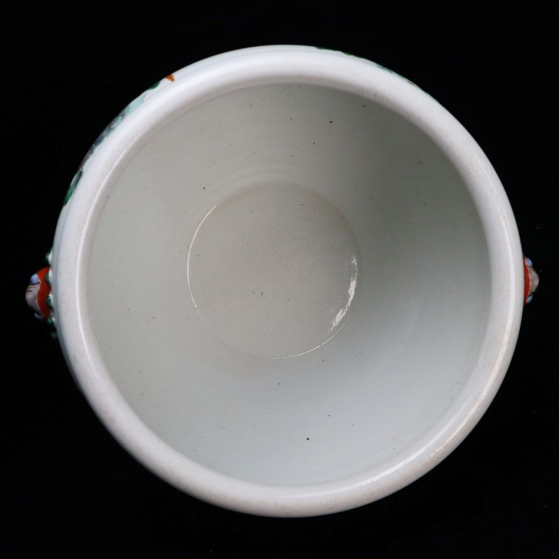 Qing Dynasty Kangxi Wucai Landscape Jar with Beast-Head Handles｜清康熙五彩山水紋獸耳卷缸・珍藏