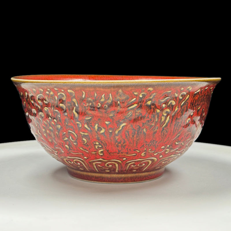 Xuande Period Copper-Red Glazed Bowl with Dragon and Phoenix Design｜明宣德紅釉龍鳳紋大碗・珍藏