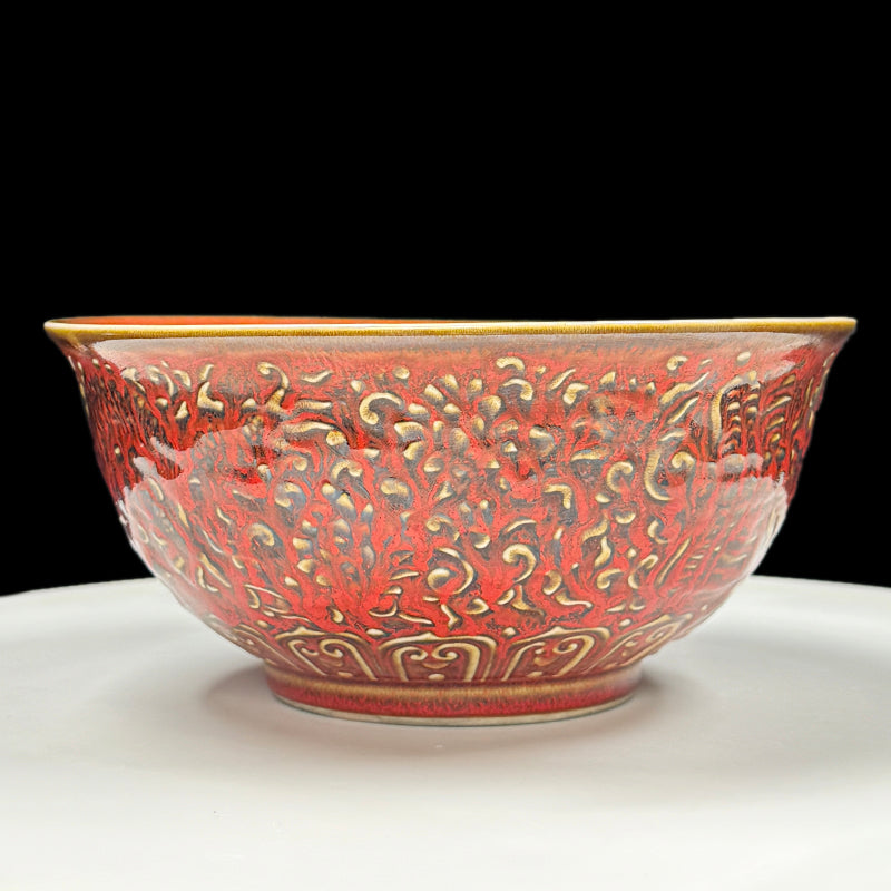 Xuande Period Copper-Red Glazed Bowl with Dragon and Phoenix Design｜明宣德紅釉龍鳳紋大碗・珍藏